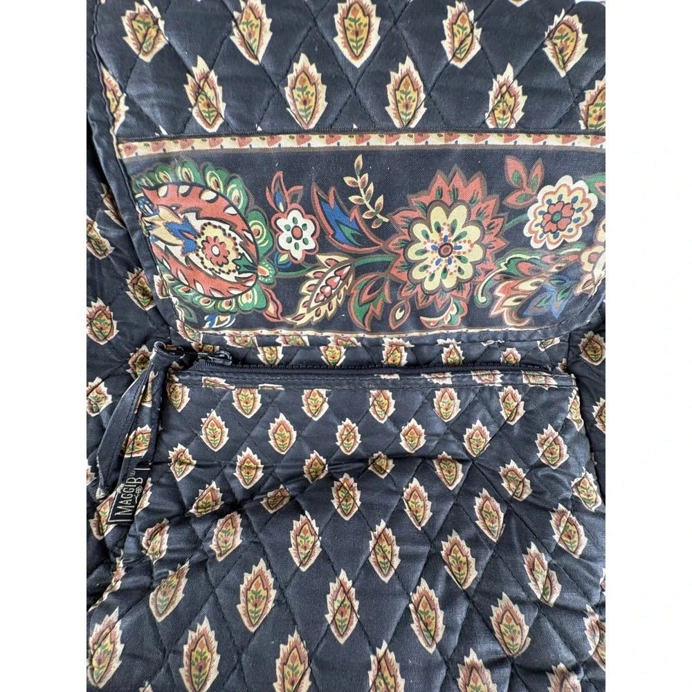 Maggie B Vintage Quilted Backpack Floral Paisley Black Boho School Travel Bag